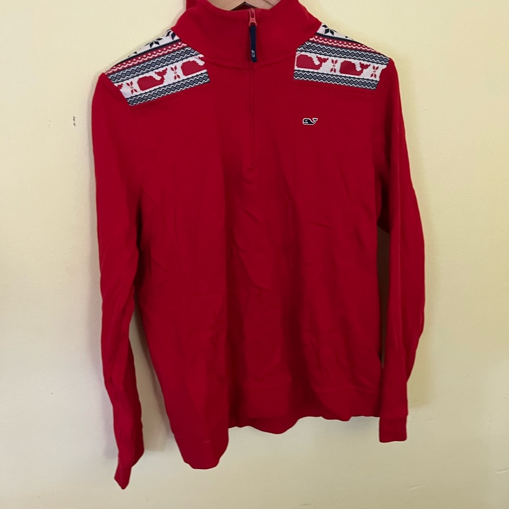 Vineyard Vines Festive Red Quarter Top Size Small